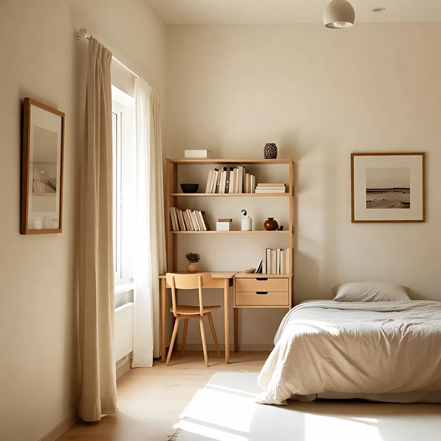 Petite chambre avec lit et rangements intégrés