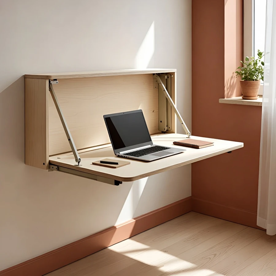 Bureau mural rabattable, meuble multifonction petit espace pour télétravail