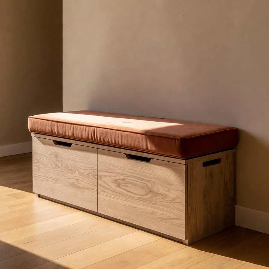 Coffre banc multifonction, solution de rangement petit espace polyvalente