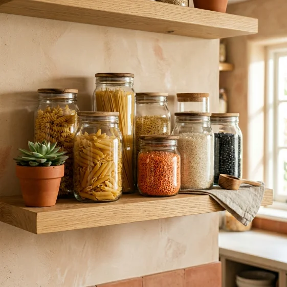 Bocaux transparents pour aliments secs, rangement petite cuisine pratique